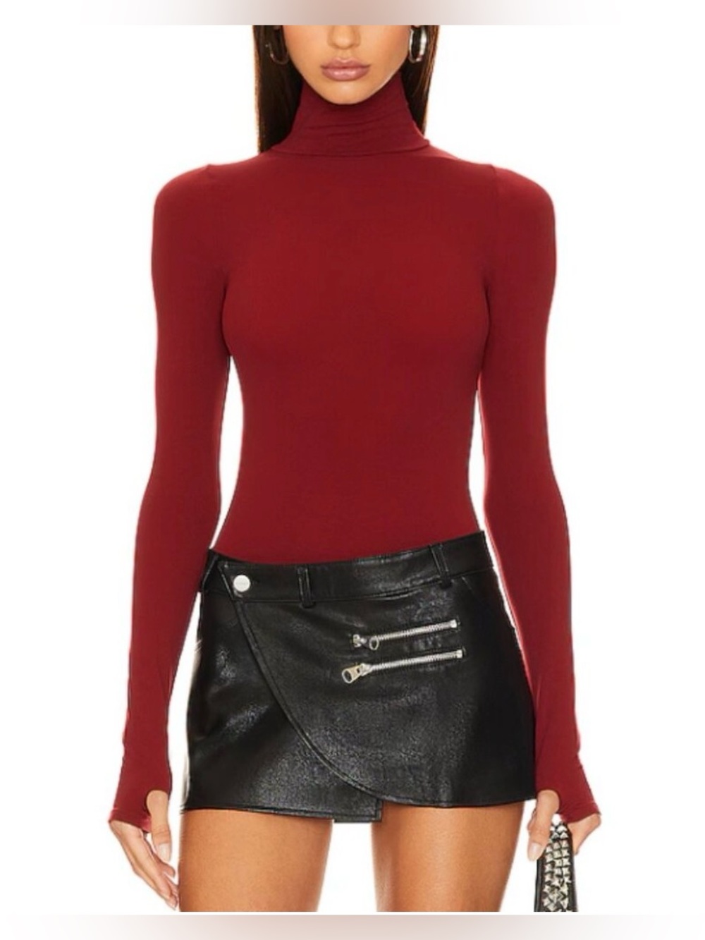 Commando The Ballet Turtleneck Bodysuit One Size Raspberry Red Long Sleeve Chic